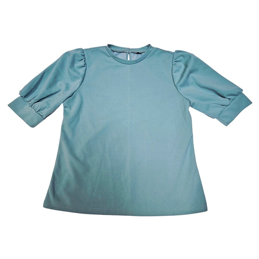 Soft Girl Blue Puff Sleeve Keyhole Blouse Medium Cottagecore Top Academia Modest